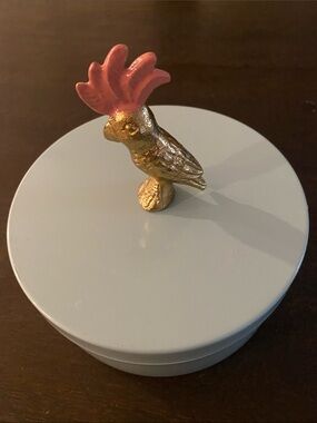 Opal House Gold Cockatoo on a green Trinket Box.